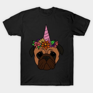 Pug unicorn, Pug for Women and Girls Floral Gift T-Shirt